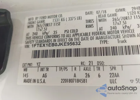 2018 Ford F-150 Xl из США, поврежденный, VIN 1FTEX1EB0JKE95632